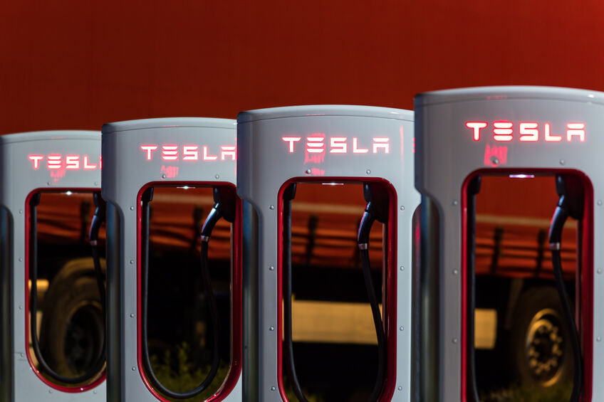 Tesla Charging Stations In a Row